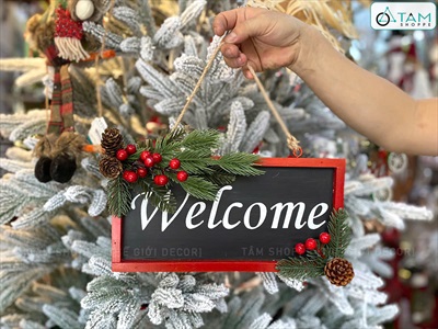 Bảng treo cửa giáng sinh Welcome viền Đỏ [Bằng gỗ] BANGTREO-NOEL-01